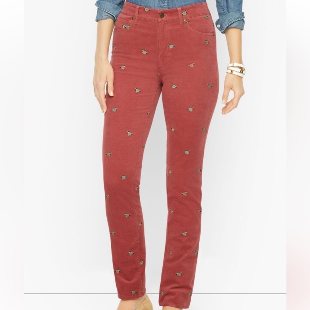Talbots Red Straight Leg Jeans with Ducks Embroidery NWT